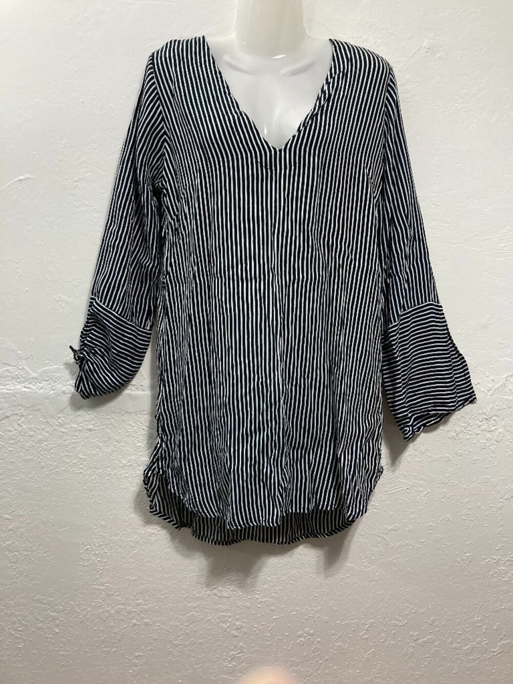 Faithful the Brand Neroli Mini Tunic Dress Striped Long sleeve Black White 8